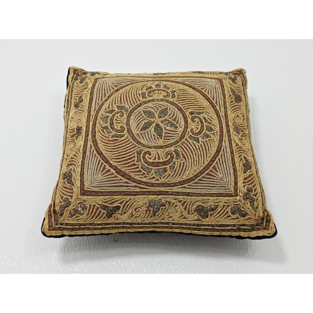 Boho Chic Decorative Pillow Cushion Gold Bronze 11" x 11" With Sequins